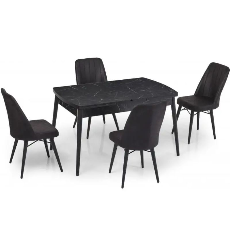 סט ויקטוריה + 4 כסאות - שחור סט ויקטוריה + 4 כסאות - שחור