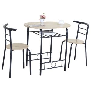 פינת אוכל זוגית מעוגלת ניצן שילוב עץ ומתכת Nitzan Round Dining Set צבע עץ בהיר Light Wood