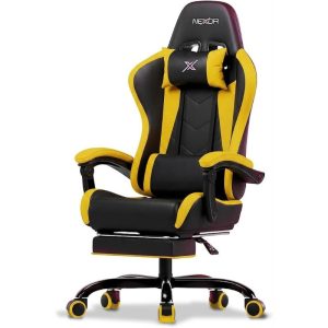 כיסא גיימינג ארגונומי נקסור NEXOR Ergonomic Gaming Chair כולל הדום נשלף צבע צהוב Yellow